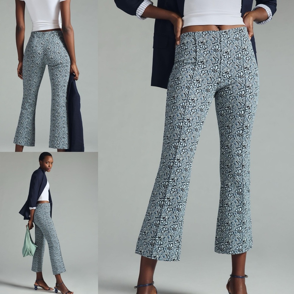 Anthropologie Maeve The Margot Kick-Flare Cropped Pants navy paisley size medium